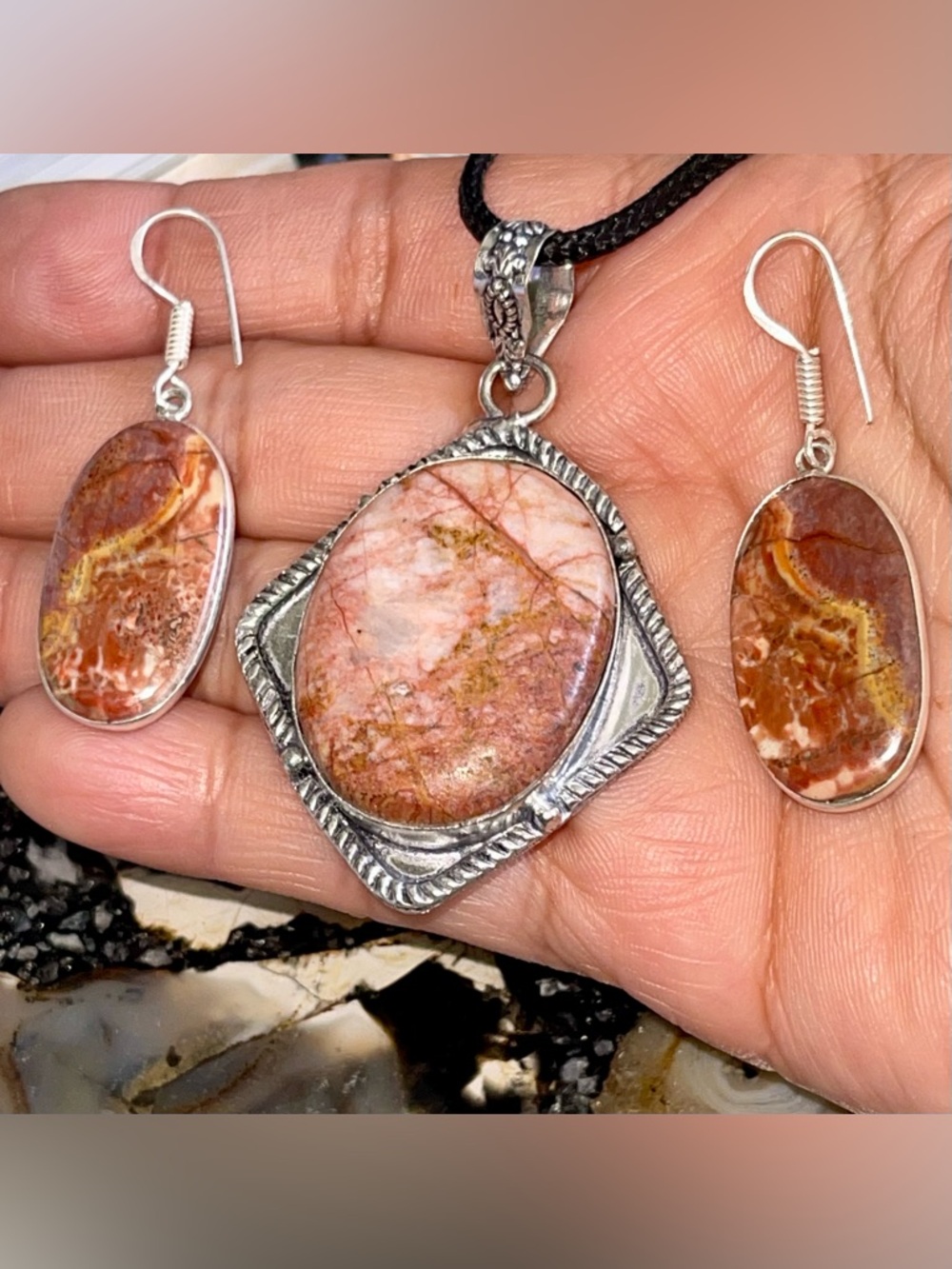 Birds Eye Jasper Pendant & Earrings Set